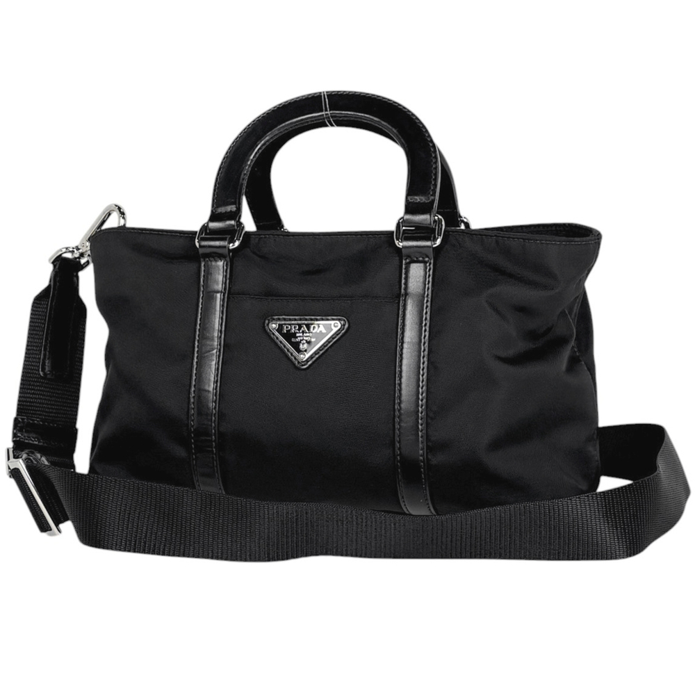 Prada PRADA handbag, logo plate, 2-way, nylon, black, BN1052, women's.
